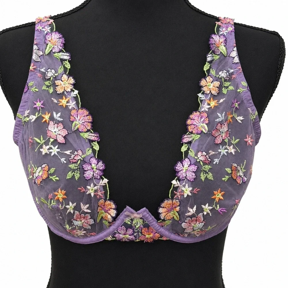 Cosabella Abrima Underwire Bra Himalayan Sky Purple‎ Floral Embroidered 36B NWT